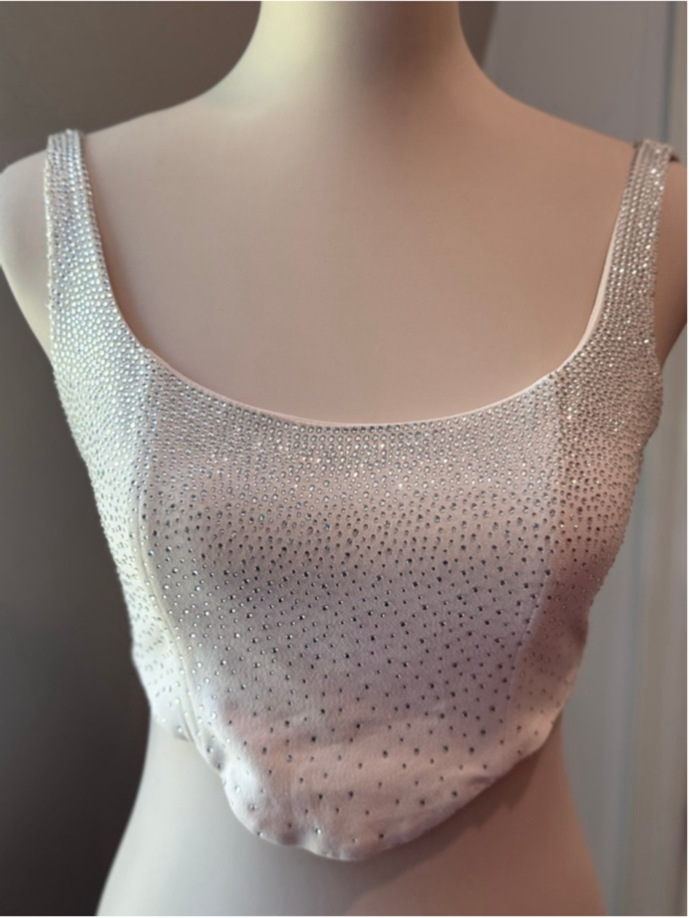 Nativozza White Rhinestone Crop Top Bustier Sparkle Corset Style Size Medium